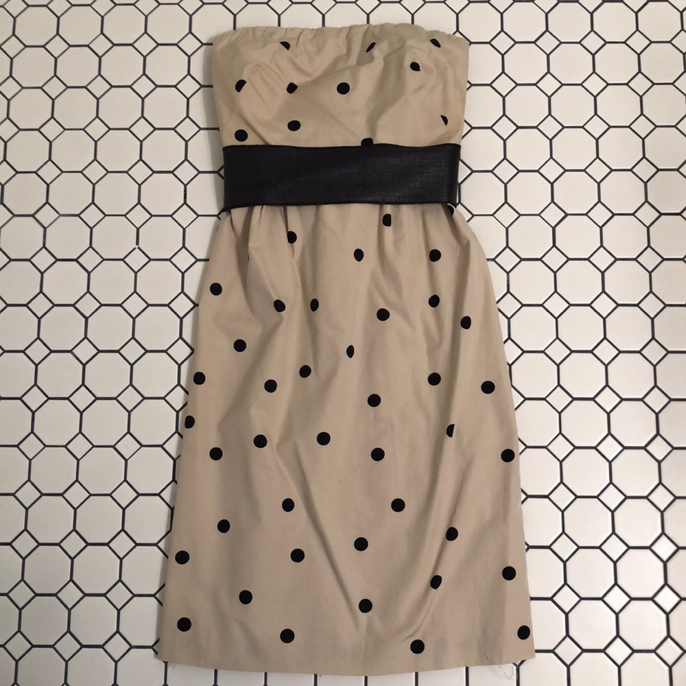 🌈Jcrew strapless khaki & black polka dot dress 4